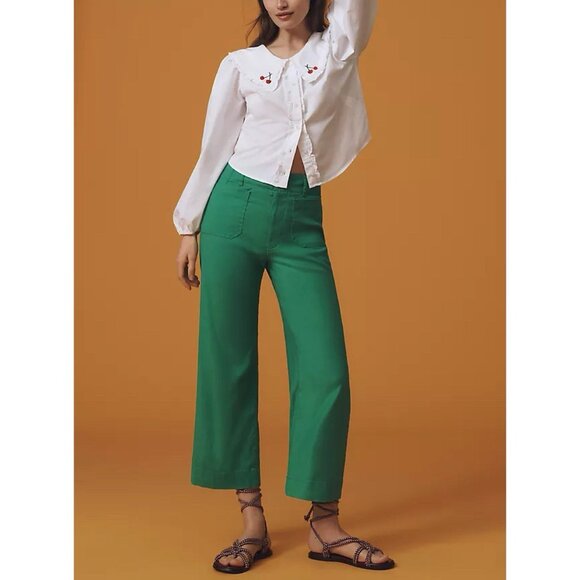 NWT Size 27P -The Colette Linen Blend Crop Wide-Leg Pants in Green (NWT USD 138) - Picture 3 of 16